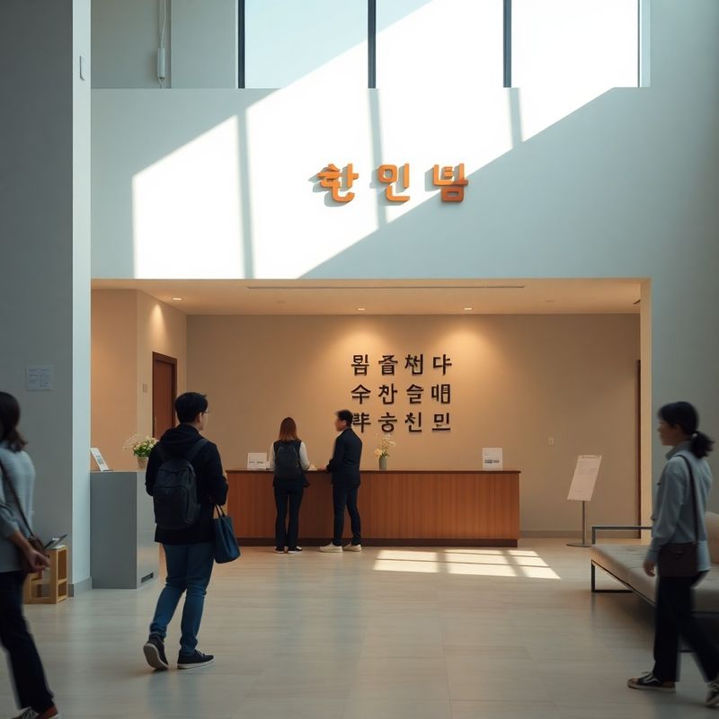 밝고 환영받는 느낌의 슬레이트 톤 리셉션 공간